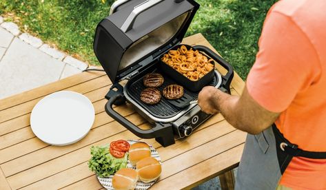 Outdoor Electric Grill, Electric Bbq Grill, Ninja Kitchen, Bbq Grill Smoker, Air Fried Food, Baked Roast, Fire Grill, Bbq Smokers, Burger And Fries