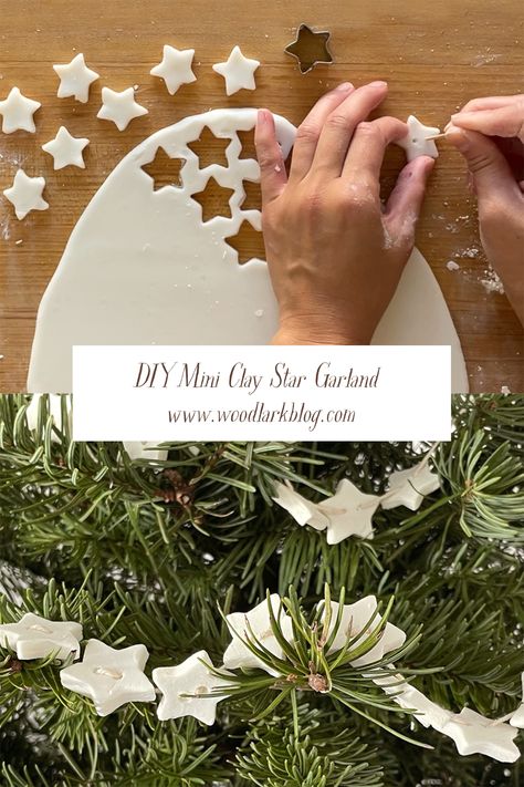 Mini Clay Star Garland, Mini Diy Christmas Ornaments, Air Dry Clay Star Garland, Garland Crafts Christmas, Solstice Tree Decorating Ideas, Salt Dough Star Garland, Diy Clay Garland, Diy Christmas Decor With Kids, Diy Cute Christmas Decor