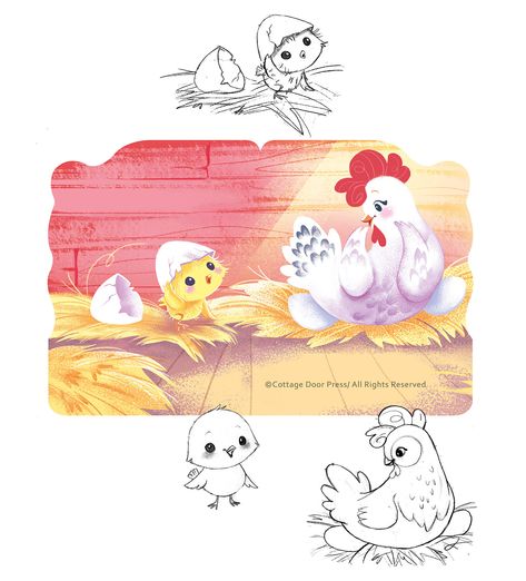 Hen Character Design, Chick Illustration, Chicken Illustration, Pencil Creative, Story Books Illustrations, Cottage Door, Book Illustration Art, Kid Character