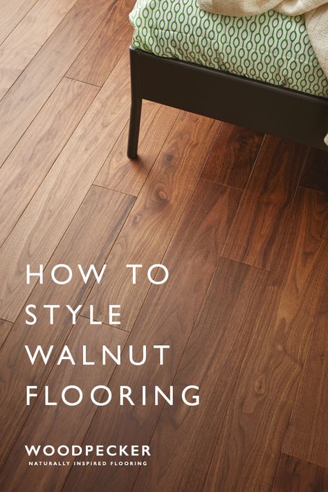 Walnut flooring is loved for its smooth chocolatey tones and warming appeal. Discover our favourite ways to style this floor in the home. Walnut Floors White Walls, Walnut Floors Bedroom, Walnut Lvp Flooring, Walnut Floor Dining Room, Mcm Hardwood Floors, Natural Walnut Floors, Dark Cherry Wood Floors Living Room, Walnut Floor Interior Design, Living Room Wooden Flooring