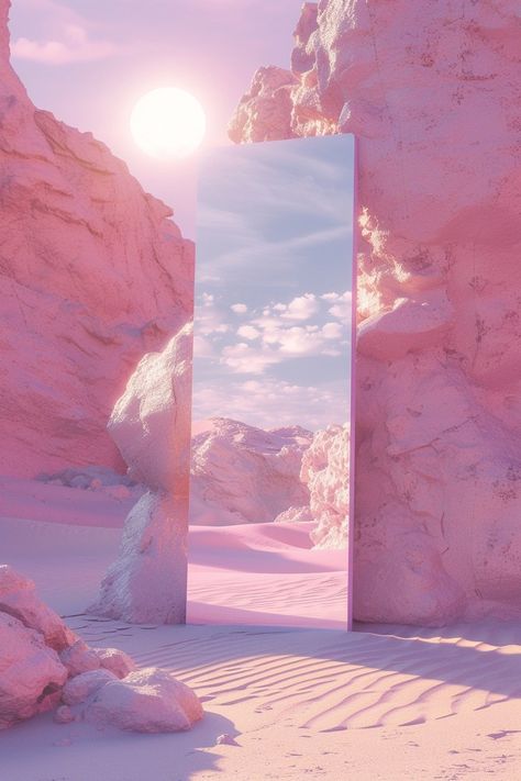 AI Art Mirror Desert Fantasy 3D - Ethereal Landscape - AiFuture 3d Fantasy Art, Mirror Desert, Desert Wallpaper, Ethereal Landscape, Experiential Art, Ethereal Design, Desert Aesthetic, Art Mirror, Pink Desert