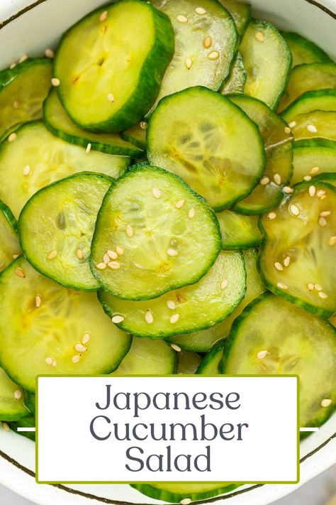 This Japanese cucumber salad is delightfully tangy with a touch of sweetness! Light, crunchy, and refreshing - this restaurant-quality side dish comes together in just 15 minutes. Cucumber Salad Japanese Recipes, Sunomono Cucumber Salad, Chinese Cucumber Salad Recipe, Japanese Cucumber Salad Recipe, Cuke Salad, Sunomono Salad, Asian Cucumber Salad Recipe, Glucose Revolution, Japanese Cucumber Salad