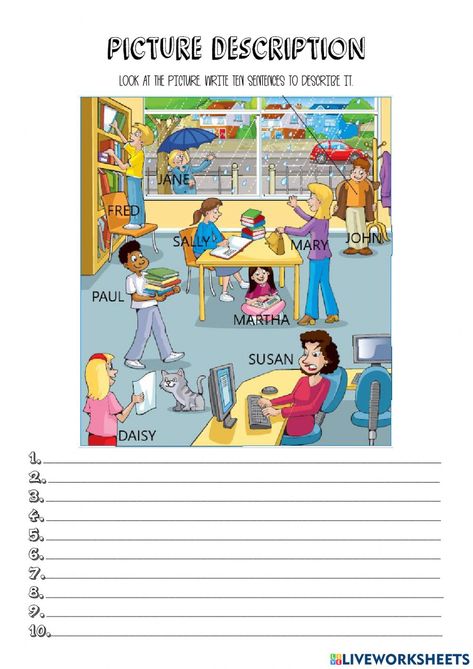 Describe Pictures Worksheet, Look At The Picture And Write Sentences, Picture Description For Class 2, Describing Pictures Worksheet, Pictures To Describe In English, Describe The Picture Worksheet, Picture Story For Kids Worksheet, Picture Reading For Kids, Picture Composition For Kids