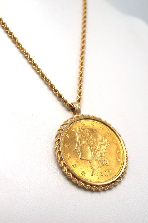 Dollar Chain, Gold Coin Jewelry, Vintage Modern Jewelry, Authentic Gold, Double Eagle, Gold Coin Necklace, Gold Pendant Jewelry, Jewelry For Sale, Coin Earrings