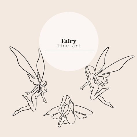 Fairy Logo Design Ideas, Fairy Cartoon Drawing, Fairy Line Drawing, Line Art Fairy, Fairy Line Art, Fairy Outline, Forest Line Art, Easy Fairy Drawing, Fairy Logo