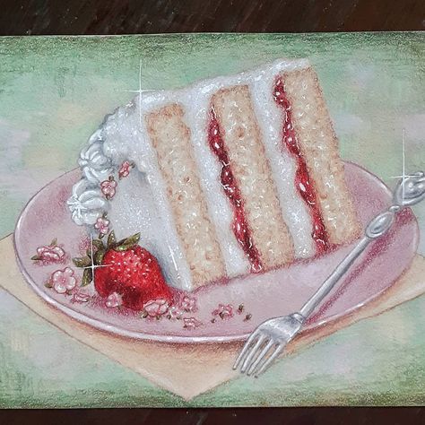 Pie Drawing, Cake Sketch, Strawberry Drawing, Desserts Drawing, Food Art Painting, Birthday Painting, Cake Drawing, Seasonal Desserts, Good Morning Today