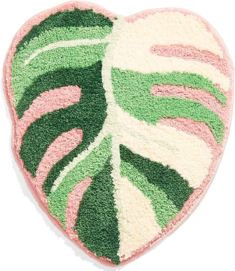 DyeFury Variegated Monstera Leaf Bathroom Rugs-Tropical Monstera Shaped Cute Bath Mat for Bathroom Decor Aesthetic Non Slip Plant Rug Washable Trendy Pink Green Shower Mat 24''x20'' Green And Pink Bathroom, Bathroom Decor Aesthetic, Leaf Bathroom, Green Bathroom Rugs, Plant Rug, Unique Bath Mats, Blue Bathroom Rugs, Pug Artwork, Green Bath Mat