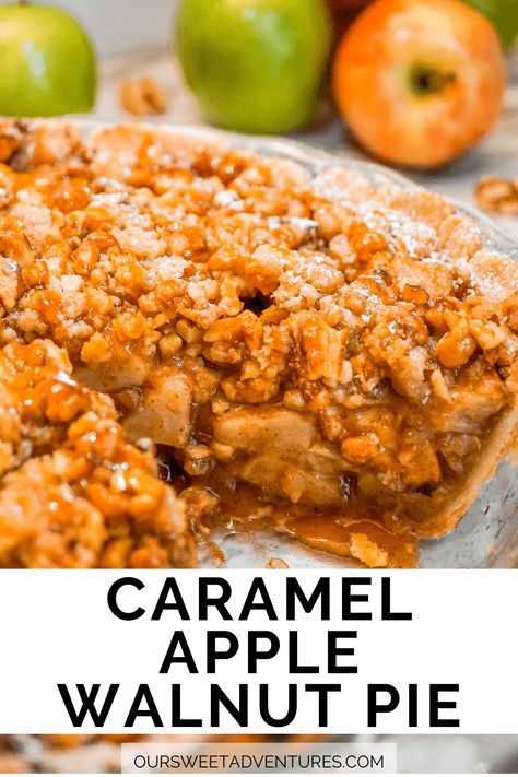 Apple Walnut Pie Recipe, Carmel Apple Pie Recipe, Apple Walnut Pie, Christmas Peanut Butter, Caramel Apple Pie Recipes, Dutch Apple Pie Recipe, Christmas Dessert Recipes, Walnut Pie, Caramel Pie