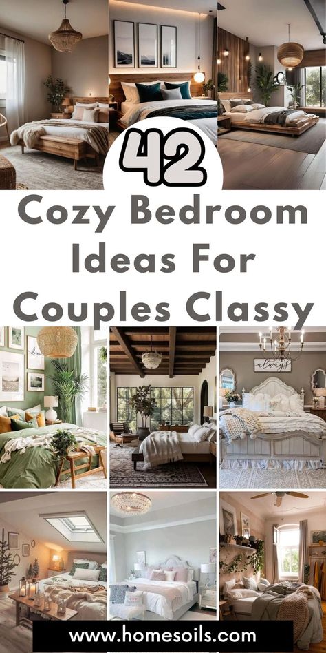 Create a romantic retreat with these 42 cozy and classy bedroom ideas for couples! From luxurious bedding and soft lighting to elegant color schemes and personalized decor, transform your space into a sophisticated and intimate haven perfect for unwinding together. Couple Bedroom Color Ideas, Classy Bedroom Ideas For Couples, Married Bedroom Ideas, Married Couples Bedroom, Master Bedrooms Decor Romantic, Cozy Bedroom Ideas For Couples, Bedroom Ideas Couples, Bedroom Ideas For Couples Cozy, Couples Bedding Set