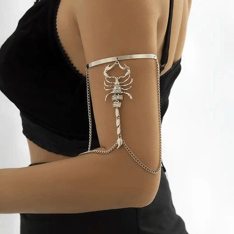 Trendy Chic Eye Catching Scorpion & Chain Diamond Decor Arm Cuff - Simulated Diamonds - Size: See Photo - Adjustable Silver Arm Cuff, Diamond Decor, Upper Arm Cuff, Arm Bangles, Upper Arm Cuffs, Chain Diamond, Diamond Decorations, Arm Jewelry, Arm Bracelets