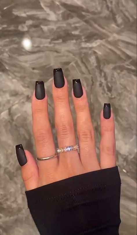 Black French Nails, Matte Black Nails, Black Nail Art, Black French, French Tip Nails, Matte Nails, Black Nails, Almond Nails, French Nails