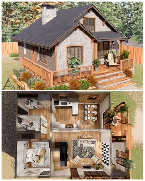 Life Tiny House - Natural 80 Sqm Tiny House Design 🏡 See... Sims 3 Tiny House, Once Human House, Sims 4 Micro House Floor Plans, Sims 4 Tiny House Floor Plans, Small Home Layout, Mini House Layout, Sims 4 Houses Layout, Small House Blueprints, Small House Layout