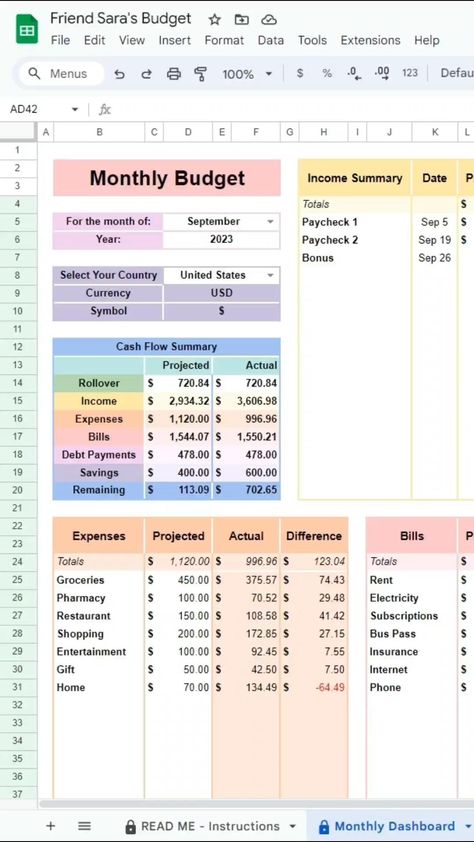 Monthly Budget in Google Sheets Spreadsheet weeklymealplannerideas #freemenuplanner💻 Monthly Budget Excel, Personal Budget Planner, Excel Budget Spreadsheet, Budget Spreadsheet Template, Budget Template Free, Monthly Budget Spreadsheet, Excel Budget, Savings Goals, Personal Finance Budget