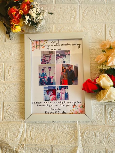 Customised aniversary frame Anniversary Frame For Parents, Photo Frame Ideas For Anniversary, Wedding Anniversary Frames Pictures, Wedding Anniversary Photo Frame Ideas, Wedding Anniversary Frame Ideas, Mom Dad Anniversary Gift Ideas, Anniversary Gift For Mom And Dad, Anniversary Photo Frame Ideas, Anniversary Frame Ideas