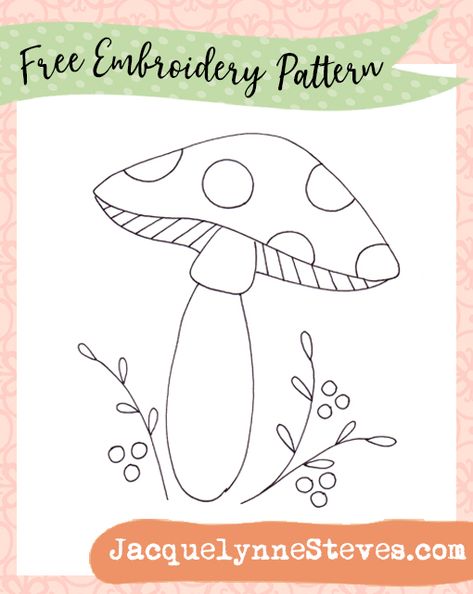 Mushrooms are ALWAYS popular. I remember when I was growing up in the 70’s, we saw them everywhere, but I don’t think they’ve ever really gone out of style! You can reduce or enlarge this to any size you want for any project- it would be great on any type of home decor or kitchen... Keep reading... Embroidery Patterns Free Templates, Mushroom Embroidery, Hand Embroidery Patterns Free, Embroidery Template, Embroidery Materials, Hand Embroidery Projects, Embroidery Patterns Vintage, Pola Sulam, Brazilian Embroidery