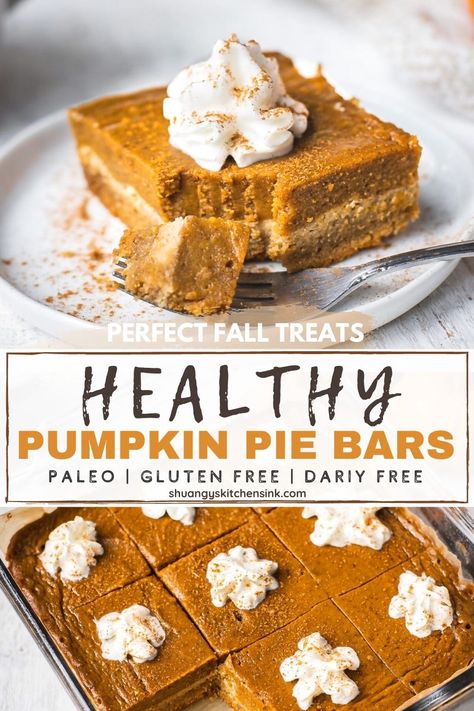 Pumpkin Pie Squares, Healthy Pumpkin Pie Bars, Almond Flour Shortbread, Pie Squares, Healthy Pumpkin Pie, Creamy Pumpkin Pie, Pumpkin Pie Bars Recipe, Christmas Spread, Pumpkin Squares