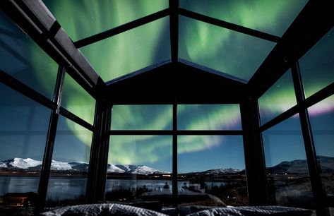 Pin It Iceland Hotels, Northern Lights Viewing, Azores Islands, Glass Cabin, Azores Portugal, Hot Pools, Cabin Lighting, Visit Iceland, Sleeping Under The Stars