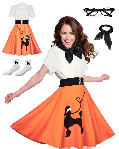 50s Poodle Skirt, 1950’s Costume, Swing Dresses Outfit, 1950s Poodle Skirt, 50s Outfit, Poodle Dress, Poodle Skirts, Skirt Accessories, Retro Scarf