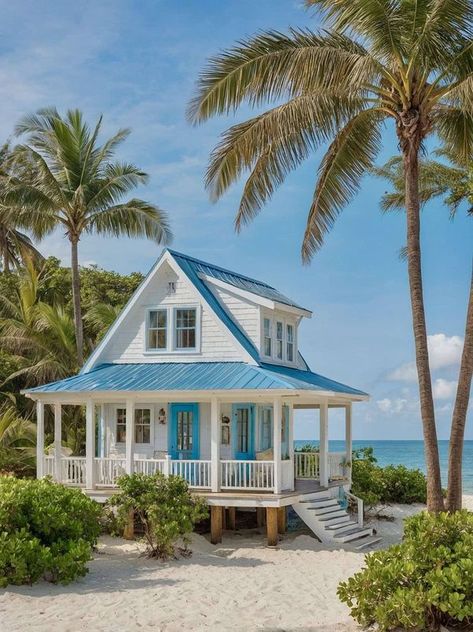 Driveway Decor, Small Beach House, House Wrap Around Porch, Small Beach Houses, Wraparound Porch, Cottage Style Home, Cottage Exterior, Wrap Around Porch, Beach Condo