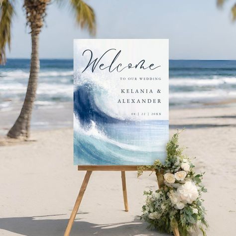 SEATERNAL Ocean Waves Nautical Wedding Welcome Template Elegant Coastal Wedding Decor, Nautical Theme Wedding Decorations, Shades Of Blue Theme Party, Beach Theme Wedding Colors, Beach Brunch Wedding, Sea Theme Wedding Decorations, Beach Wedding Stationery, Ocean Wedding Decor, Blue Beach Wedding Theme