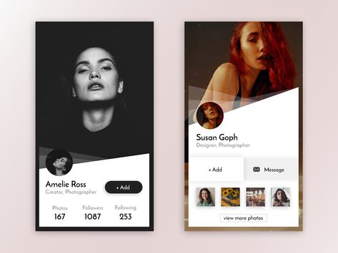 006 User Profile by Christina Profile Card Ui, User Profile Design, Profile Design Ideas, User Profile Ui Design, Profile Card Design, App Design Profile, Social Media App Design, Profile Ui, Profile Layout
