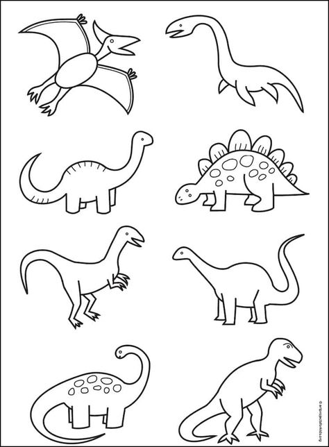 Easy Dino Drawings Simple, Dinosaur Chalk Art Easy, Clip Art Dinosaur, How To Draw A Dinasour Easy, Dinosaur Pictures To Color, Dinosaur Outline Drawing, Stegosaurus Drawing Easy, Simple Dinosaur Drawing Step By Step, Drawing A Dinosaur Easy