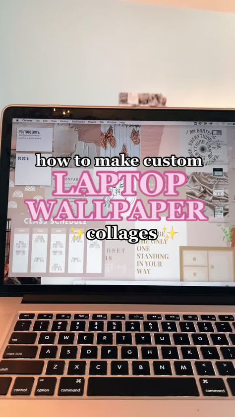 liv(@livaosborne) on TikTok: how to make laptop collage wallpaper 🦋 #collagewallpaper #laptopwallpaper #collage #laptophacks #canvahacks #aesthetic #visionboard #visionboards Stuff To Do On Laptop, How To Create Aesthetic Wallpaper, Lockscreen Computer Aesthetic, Apps To Make Collage Wallpaper, How To Make My Computer Aesthetic, How To Put A Wallpaper On Laptop, Google Homescreen Wallpaper Laptop, Macbook Wallpaper Laptop, Modern Laptop Wallpaper