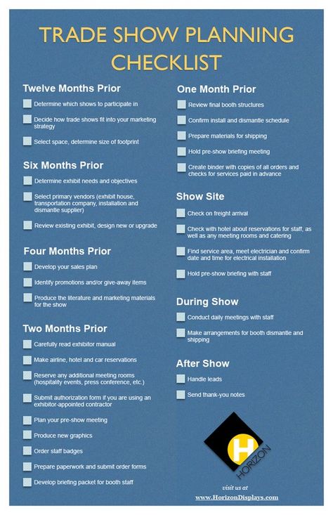 Trade Show Planning Checklist provided by Horizon Displays Best Trade Show Booth Design, Tradeshow Table, Devorating Trade Show Table, Tech Trade Show Booth, Bridal Show Booths, Trade Market, Corporate Event Planning, Trade Show Booth Design, Trade Show Exhibit