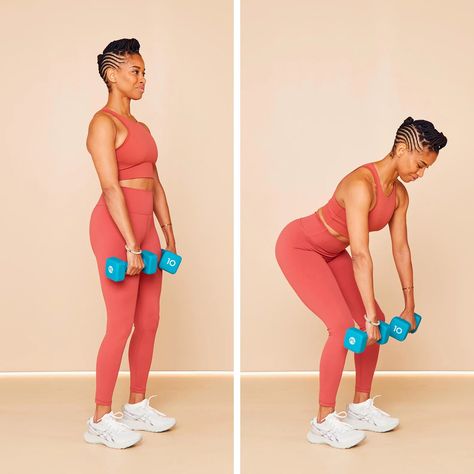 Romanian Deadlift: How to Do It, According to an Expert | POPSUGAR Fitness Deadlift With Dumbbells, Best Compound Exercises, Best Back Exercises, Dumbbell Leg Workout, Best Dumbbell Exercises, Back Strengthening Exercises, Romanian Deadlift, Glute Workouts, Good Back Workouts