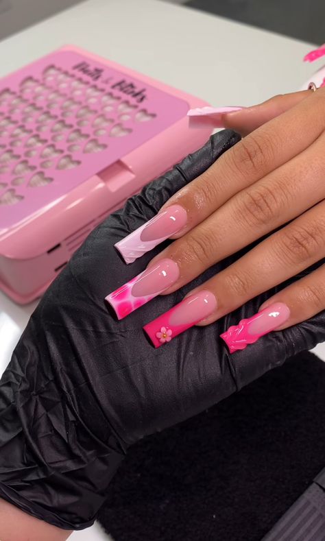 Nails Cute Pink, White Nail Tips, Nails Pink Acrylic, Nails Long Square, Cute Pink Heart, Press On Nails Long, Acrylic Toe Nails, Nails Matte, Long Acrylic Nail Designs