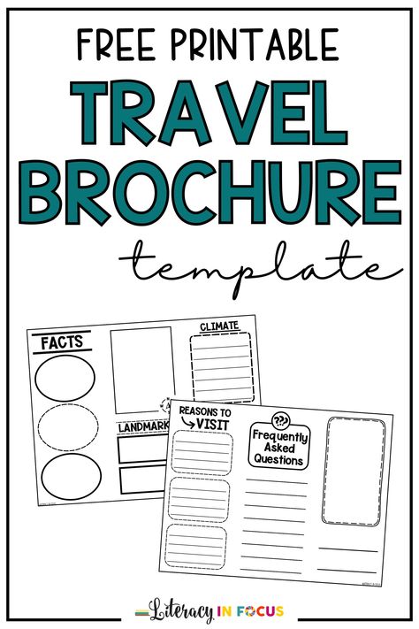 Make learning fun with this FREE travel brochure template!  It's perfect for upper elementary and middle school students, and it can be used across grade levels and content areas. Use this printable PDF as an alternative assessment or enrichment activity! Students research a location and create a unique travel brochure, a perfect way to showcase learning!  Make sure to download this freebie today! #freebie #free #printable  via @literacyinfocus Field Trip Report Free Printable, Travel Brochure School Project, Free Travel Printables, Brochure Templates Free Download, Concept Maps, Pamphlet Template, Teaching 6th Grade, Travel Printables, Travel Brochure Template