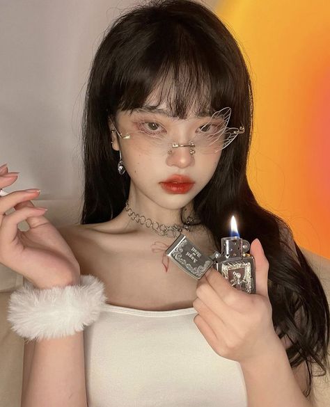 ulzzang girl aesthetic korean zhou xianxianye chinese xianye tattoo makeup glasses Faaaariii_ Instagram, Black Hair Korean, Ig Girls, Glasses Makeup, Makeup Tattoos, 90s Fashion Outfits, Anime Hair, Ulzzang Fashion, Divine Feminine