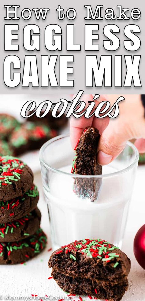 Eggless Box Cake Mix Recipes, Cake Mix Christmas Cookies, Cookie Recipes Without Eggs, Quick Christmas Dessert, Cookies Without Eggs, Easiest Cookies, Cake Mix Cookie, Egg Free Desserts, Egg Free Cakes