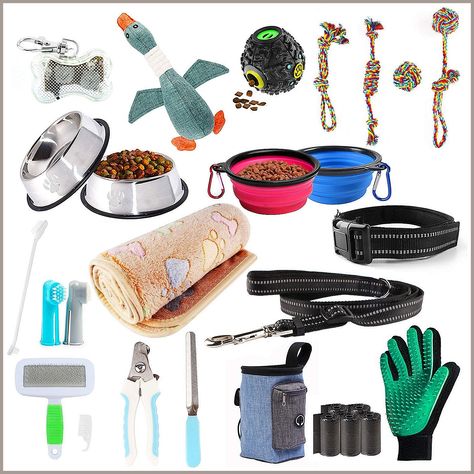 Puppy Starter Kits for Small Dog, 24pcs New pup Dog Starter kit Gift Set,Includes:Dog Toys Puppy Starter Kit, Dog Grooming Tools, Dog Grooming Clippers, Travel Dog Bowl, Dog Nail Clippers, Dog Treat Bag, Dog Treat Pouch, Bed Blankets, Pet Grooming Tools