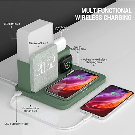 #homedecor #beddecor #bedsidetable #wirelesscharger #nightlight #tabletop #bedroomdecor Iphone Charging Station, Capas Samsung, Wireless Charging Station, Mobile Charger, Charger Station, Moon Fashion, Watch Charger, Cable Storage, Charger Stand