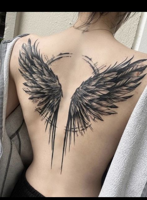 Freedom Back Tattoo, Spine Tattoos Wings, Back Tattoo Angel Wings, Back Wing Tattoos For Women, Wing Tattoo Women, Angel Wing Tattoo Back, Wings Back Tattoo Women, Angel Wings On Back Tattoo, Back Tattoos Wings