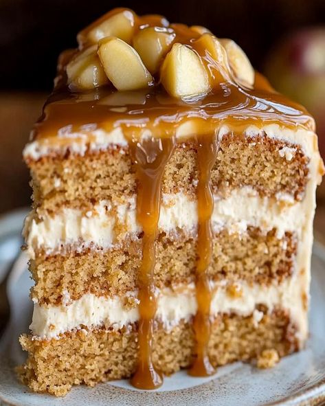 Apple Spice Caramel Cake, Caramel Apple Butter Cake, Carmel Apple Crumb Cake, Caramel Filled Cake, Apple And Caramel Cake, Caramel Sauce For Cake Filling, Apple Cinnamon Layer Cake, Maple Walnut Cake Recipes, Fall Wedding Cake Recipes