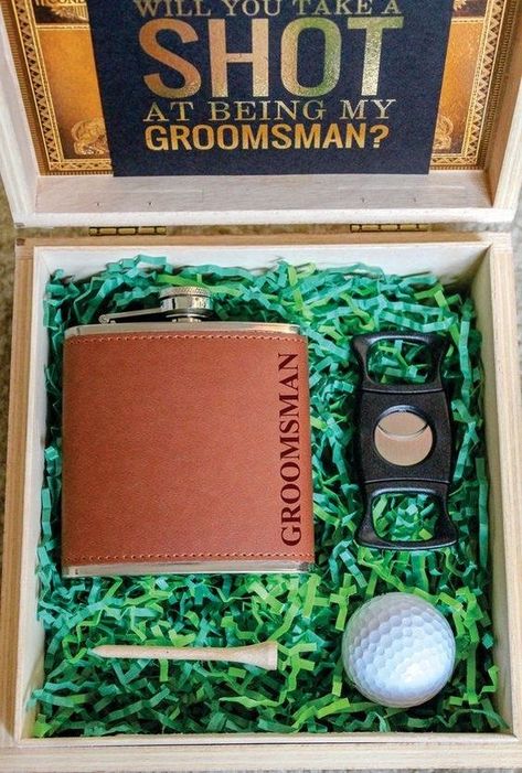 Groomsmen Proposal Ideas, Leather Wine Carrier, Groomsmen Boxes, Groomsman Proposal Box, Grooms Men, Groomsman Proposal, Weddings Idea, Be My Groomsman, Leather Money Clips