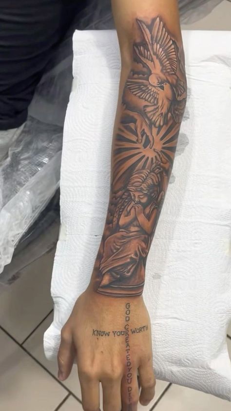 Men’s Tattoo Idea -  #Idea #Mens #Tattoo Men’s Arm Sleeve Tattoos, Tat Sleeve Men, Outer Sleeve Tattoo Men, Men’s Tattoo Sleeve Filler, Aesthetically Pleasing Tattoos, God Grant Me The Serenity Tattoo Forearm, Left Arm Sleeve Tattoo Men, Black Men Arm Tattoos Sleeve, Men Meaningful Tattoo Ideas