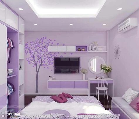 Purple Bedroom Design, Purple Bedroom Decor, Purple Room Decor, Bedroom Color Combination, Purple Bedrooms, Purple Bedroom, Purple Rooms, Kids Bedroom Designs, Bedroom Wall Colors