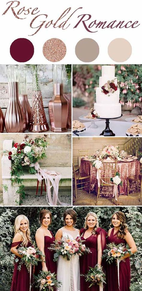 Rose Gold Wedding Theme! | Janky ... Wedding Color Schemes Winter, Fall Wedding Color Schemes, Gold Wedding Colors, Wedding Color Combos, Maroon Wedding, Winter Wedding Colors, Winter Wedding Decorations, Wedding Themes Fall, Wedding Theme Colors