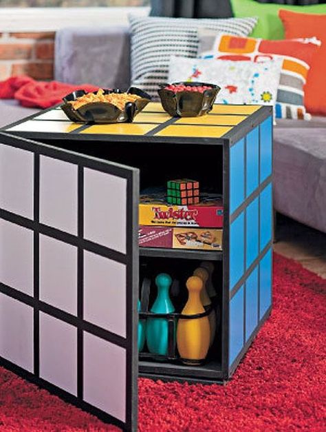 How To Choose The Right Furniture For The Kids' Room Geek Home Decor, Glass Tile Bathroom, Cube Coffee Table, Gaming Room Decor, Slanted Ceiling, Geek Decor, Deco Originale, Rubik's Cube, Home Remodel