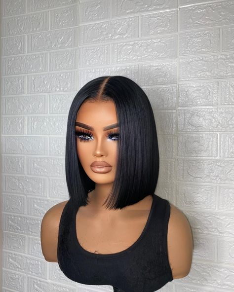 Jet Black Middle Part, Middle Part Bob, Wigs Styles, Highlight Bob, Lace Glue, Wig Install, Hairstyles With Glasses, Custom Signature, Spiked Hair