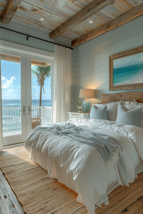 40 Stylish Aesthetic Bedroom Inspirations for Every Style Bedroom Inspirations Costal, Beach Bedroom Lighting, Minimalist Beach Bedroom Ideas, Modern Beach House Bedroom Decor, Cute Beach Bedroom, Aesthetic Beach House Interior, Seafoam Bedroom Ideas, Beach House Aesthetic Bedroom, Small Beach Bedroom Ideas