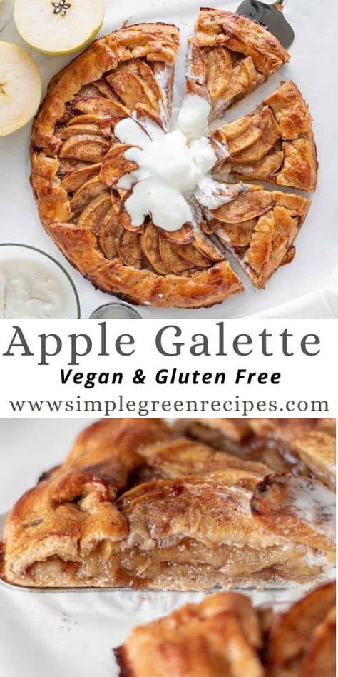 This easy Apple Galette consists of a 5-minute vegan & gluten free crust, topped with sweetened and tender apples. It’s fruity, flavorful, wonderful as a dessert and very easy to make. Galette Gluten Free, Vegan Pies Recipes, Best Apples For Baking, Vegan Tarts, Apple Galette, Vegan Gluten Free Desserts, Galette Recipe, Easy Vegan Dessert, Vegan Apple