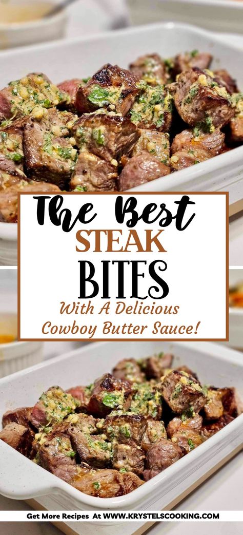 Cowboy Butter Steak Tacos, Weeknight Steak Dinner, Cowboy Cooking Recipes, Cowboy Butter Steak Bites, Cowboy Butter Steak Sliders, Cowboy Bites, Sirloin Tips Recipes, Sirloin Steak And Potatoes, Cowboy Butter Steak