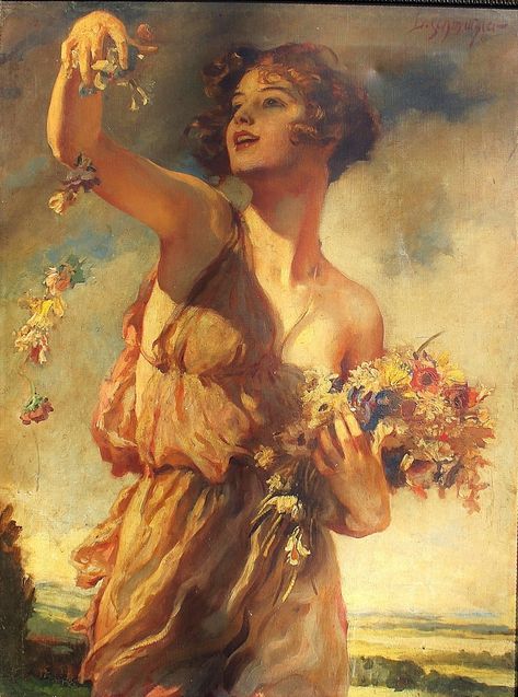 Leopold Schmutzler Lady With Flowers Lady With Flowers, The Sky, A Woman, Flowers, Art