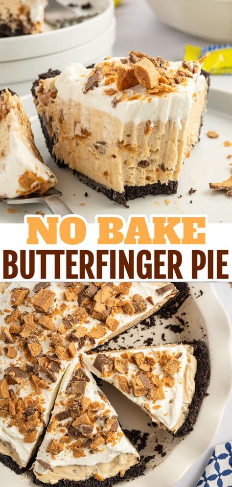 Butter Finger Dessert, Butterfinger Pie, Summer Desserts For A Crowd, Easy Pie Recipes, Peanut Butter Desserts, Cold Desserts, Easy No Bake, Easy Pie, Easy No Bake Desserts