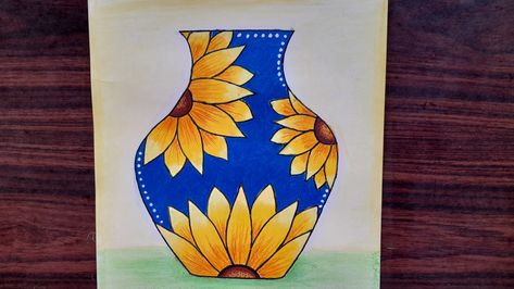 Pot Designs Drawing, Pot Drawing Design, Vase Drawing Design, Flower Pot Drawing Painting, Flower Pot Drawing With Colour, Flower Pot Design Drawing, Flower Pot Drawing, Flower Drawing For Kids, Pot Drawing