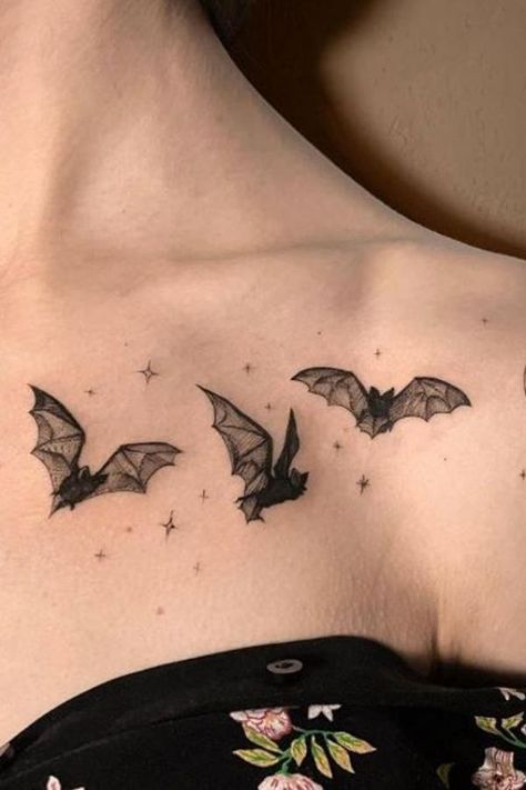 50 Cute Clavicle Tattoos for Women | Art and Design Cute Halloween Tattoos, Clavicle Tattoo, Vampire Tattoo, Emo Tattoos, Goth Tattoo, Bat Tattoo, Bone Tattoos, Gothic Tattoo, Collar Bone Tattoo